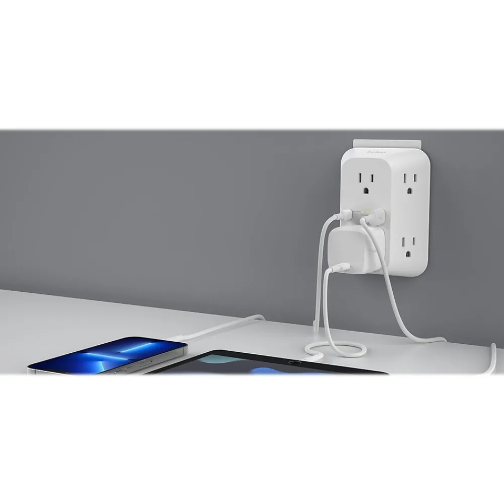 Belkin 6-Outlet USB-A and USB-C Ports Outlet Adapter, White (SRA008P6TT)