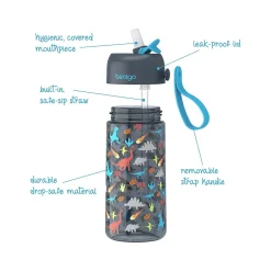 bentgo Kids Dinosaur Plastic Water Bottle, 15 oz. (BGKDCP1-DNO)
