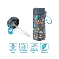 bentgo Kids Dinosaur Plastic Water Bottle, 15 oz. (BGKDCP1-DNO)