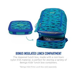 Kids Prints Sharks Backpack with Lunch Box, Blue (BGBKPAK-SHK)<bentgo Outlet