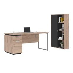 Computer Desks*bestar Aquarius 66" Computer Desk with Single Pedestal and Storage Cabinet, Rustic Brown/Graphite (114850-000009)