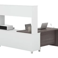 L-Desks*bestar Pro-Linea L-Desk with Hutch, White/Bark Grey (120884-47)