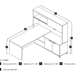 L-Desks*bestar Pro-Linea L-Desk with Hutch, White/Bark Grey (120884-47)