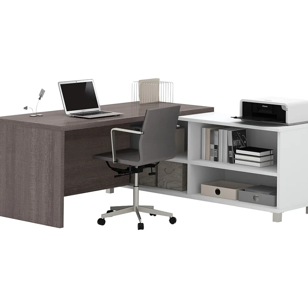 L-Desks*bestar Pro-Linea 71"W L-Desk, White & Bark Grey (120885-47)