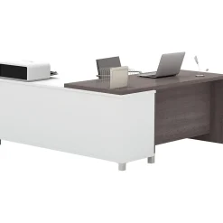 L-Desks*bestar Pro-Linea 71"W L-Desk, White & Bark Grey (120885-47)