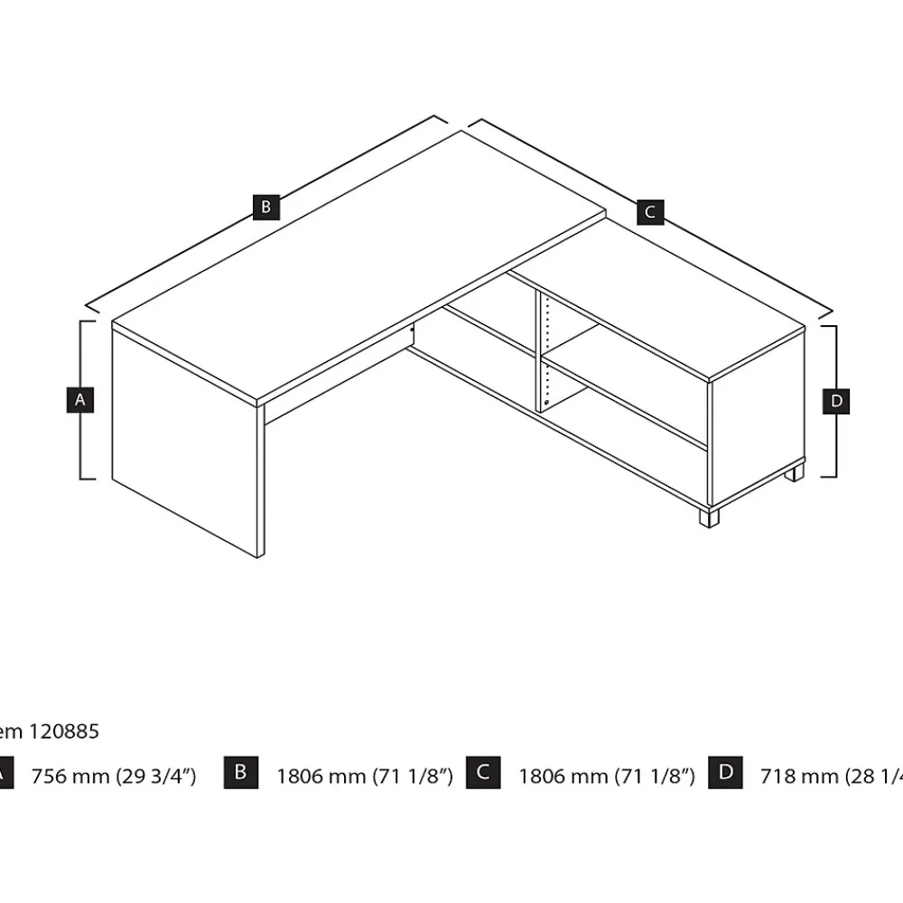 L-Desks*bestar Pro-Linea 71"W L-Desk, White & Bark Grey (120885-47)