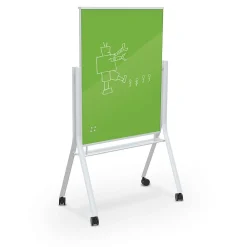 Dry Erase*Best-Rite Visionary Curve Colored Glass Whiteboard Easel White Frame Green Glass 47.24