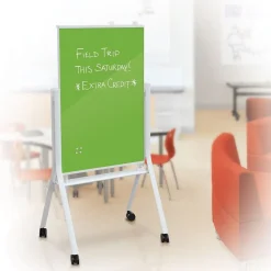 Dry Erase*Best-Rite Visionary Curve Colored Glass Whiteboard Easel White Frame Green Glass 47.24