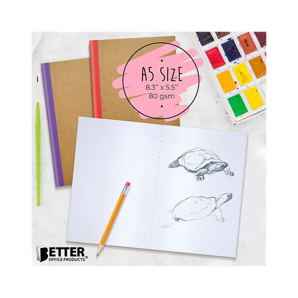 Notebooks|Better Office Customizable Notebook, 5.5" x 8.3", 30 Sheets, Kraft, 20/Pack (25031-20PK)