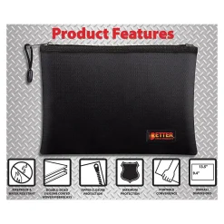 File Storage|Better Office Fabric Fireproof Document Bag, Black, 10" (24501)