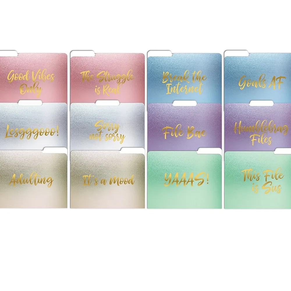 File Folders|Better Office Gold Foil Popular Sayings Heavyweight File Folders, 1/3-Cut Tab, Letter Size, Assorted Colors, 12/Pack