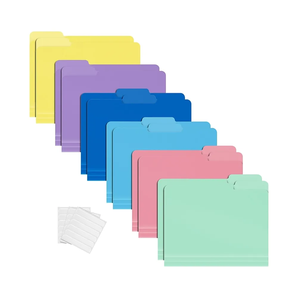File Folders|Better Office Heavy-Duty File Folders, 1/3-Cut Tab, Letter Size, Polypropylene, Pastel Rainbow, 12/Pack (89023-12PK)