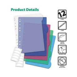 Dividers|Better Office Index Poly Dividers, #5, Assorted Colors, 12/Pack (63512-12PK)