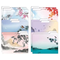 File Folders|Better Office Japanese Watercolor Heavyweight File Folders, 1/3-Cut Tab, Letter Size, Assorted Colors, 12/Pack (80016-12PK)