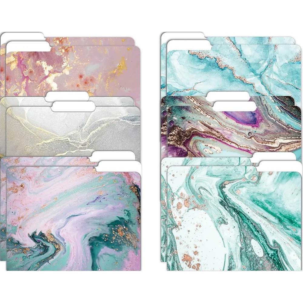 File Folders|Better Office Marbled Heavyweight File Folders, 1/3-Cut Tab, Letter Size, Assorted Colors, 12/Pack (80013-12PK)