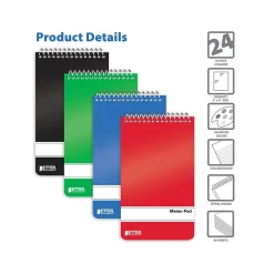 Notepads|Better Office Memo Pads, 3" x 5", College-Ruled, Assorted Colors, 60 Sheets/Pad, 24 Pads/Pack (25924-24PK)