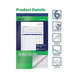 Business Forms*Better Office 2-Part Carbonless Sales Order Book, 4.13" x 7.19", 50 Sets/Book, 6 Books/Pack (66006-6PK)