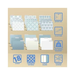 File Folders|Better Office Soft Floral Tile Heavy-Duty File Folders, 1/3-Cut Tab, Letter Size, Paper Stock, 18/Pack (80033-18PK)