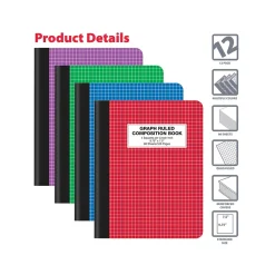 Composition Notebooks|Better Office 1-Subject Composition Notebooks, 7.5" x 9.75", Graph Ruled, 80 Sheets, 12/Pack (25612-12PK)
