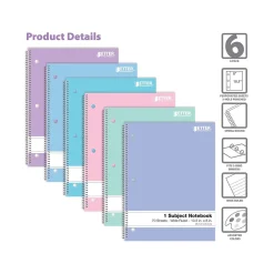 Subject Notebooks|Better Office 1-Subject Notebooks, 8" x 10.5", Wide Ruled, 70 Sheets, 6/Pack (25626-6PK)