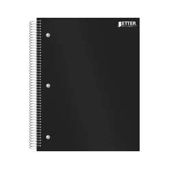 Subject Notebooks|Better Office 5-Subject Subject Notebooks, 8.5" x 11", College Ruled, 200 Sheets, Black (25781)