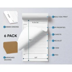 Notepads|Better Office To-Do List Notepad, 5.5" x 8.5", Ruled, White, 50 Sheets/Pad, 6 Pads/Pack (25835-6PK)