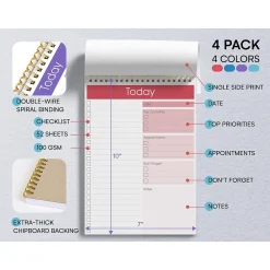 Notepads|Better Office To-Do List Notepads, 7" x 10", Project-Ruled, Assorted Colors, 52 Sheets/Pad, 4 Pads/Pack (25821-4PK)