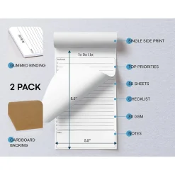 Notepads|Better Office To-Do List Notepad, 5.5" x 8.5", Ruled, White, 50 Sheets/Pad, 2 Pads/Pack (25834-2PK)