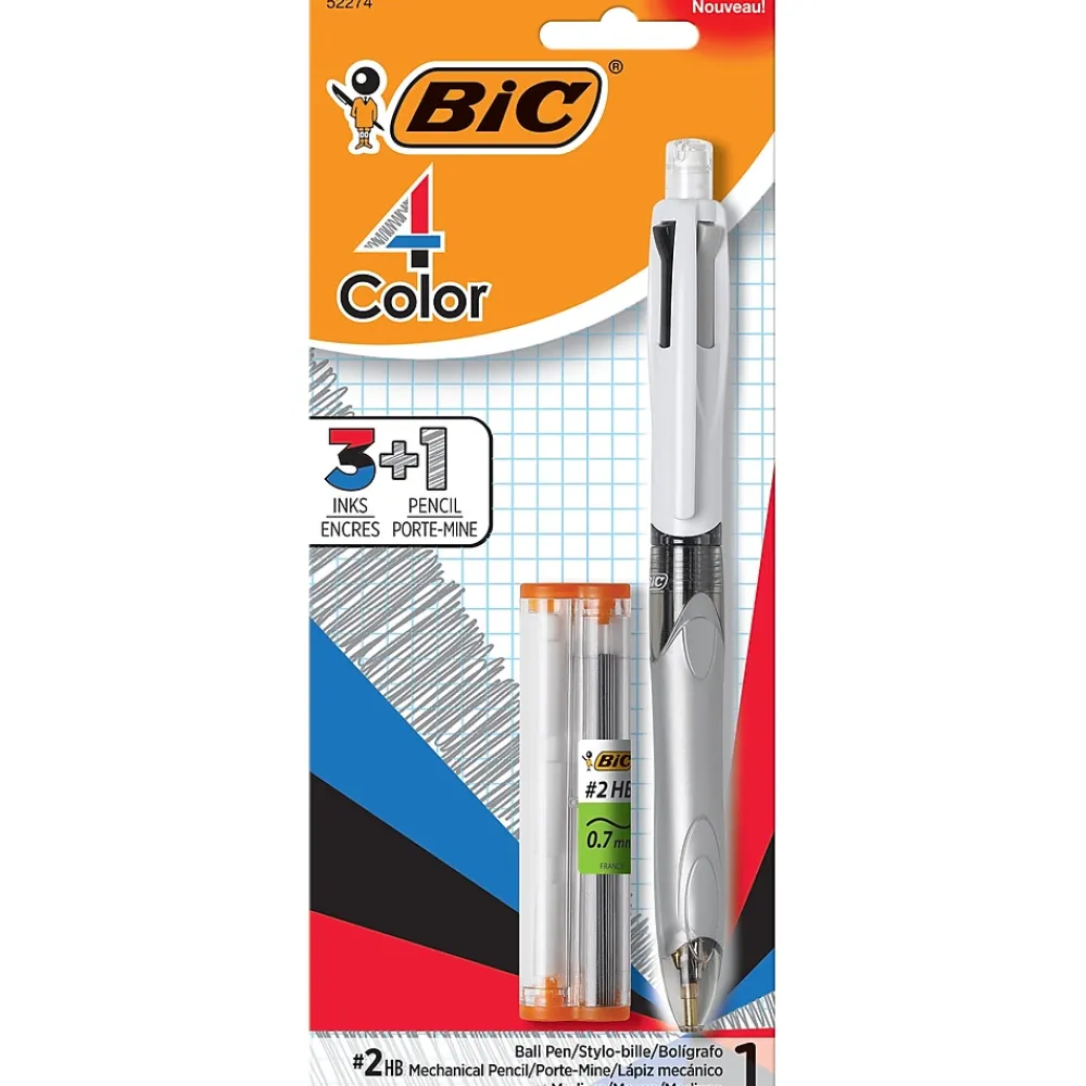 Pencils|BIC 4 Color Retractable 3+1 Ballpoint Pen and Mechanical Pencil, Medium Point (MMLP1AST)