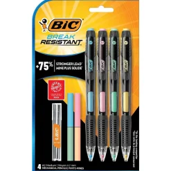 Pencils|BIC Break-Resistant Mechanical Pencils, 0.7mm, #2 Medium Lead, 4/Pack (MV7PRP4-BLK)