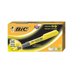 Highlighters|BIC Brite Liner Grip Stick Highlighters, Chisel, Yellow, Dozen (31255)