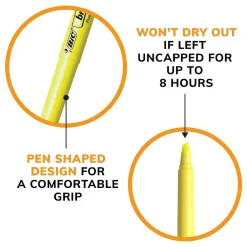 Highlighters|BIC Brite Liner Stick Highlighter, Chisel Tip, Yellow, Dozen (65550)