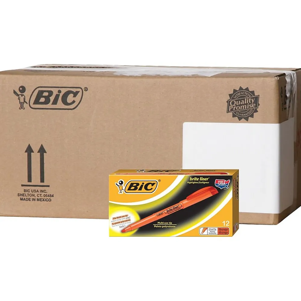 Highlighters|BIC Brite Liner Stick Highlighters, Chisel Tip, Orange, 216/Carton (BL11ORGCT)