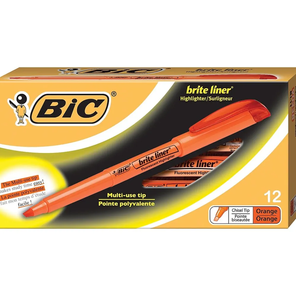 Highlighters|BIC Brite Liner Stick Highlighters, Chisel Tip, Orange, 216/Carton (BL11ORGCT)