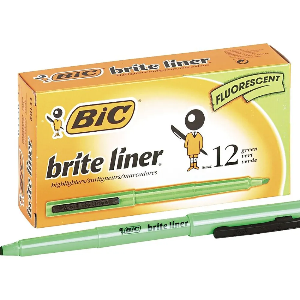 Highlighters|BIC Brite Liner Stick Highlighters, Chisel Tip, Fluorescent Green, 216/Carton (BL11GRNCT)