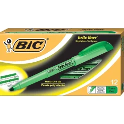 Highlighters|BIC Brite Liner Stick Highlighters, Chisel Tip, Fluorescent Green, 216/Carton (BL11GRNCT)