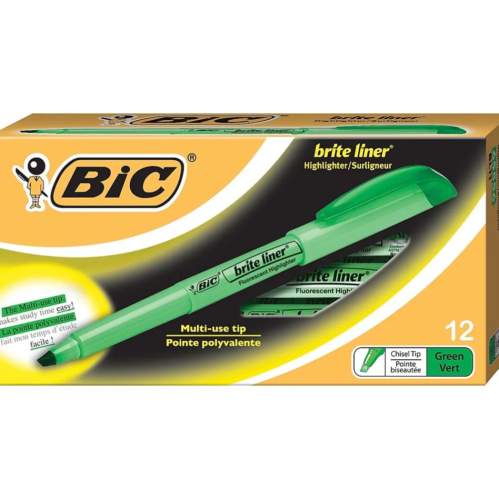 Highlighters|BIC Brite Liner Stick Highlighters, Chisel Tip, Fluorescent Green, 216/Carton (BL11GRNCT)