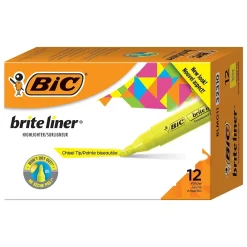 Highlighters|BIC Brite Liner Stick Highlighters with Grip, Chisel Tip, Yellow, Dozen (BLMG11-YEL)