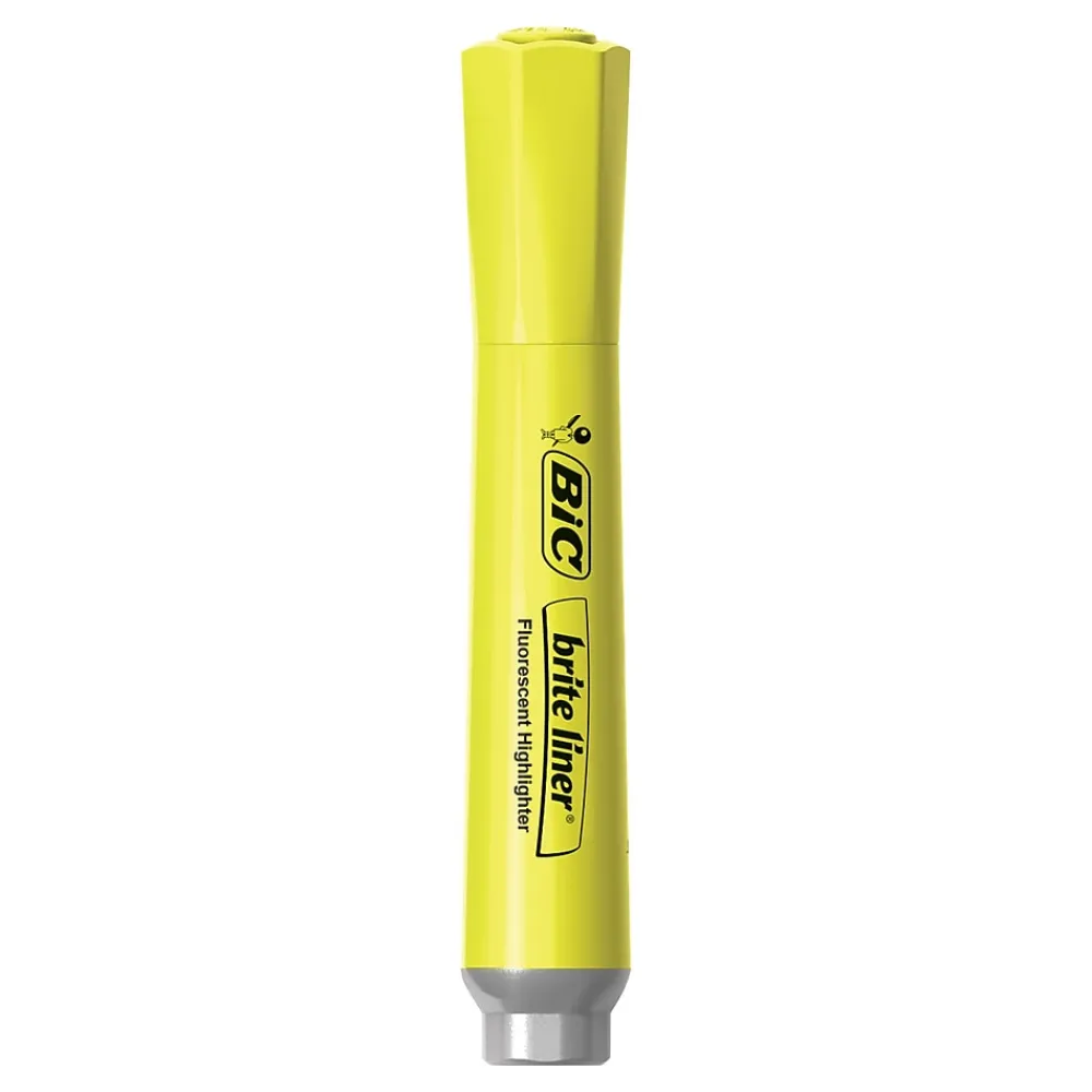 Highlighters|BIC Brite Liner Stick Highlighters with Grip, Chisel Tip, Yellow, Dozen (BLMG11-YEL)