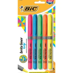 Highlighters|BIC Brite Liner Stick Highlighter with Grip, Chisel Tip, Assorted, 5/Pack (31257)