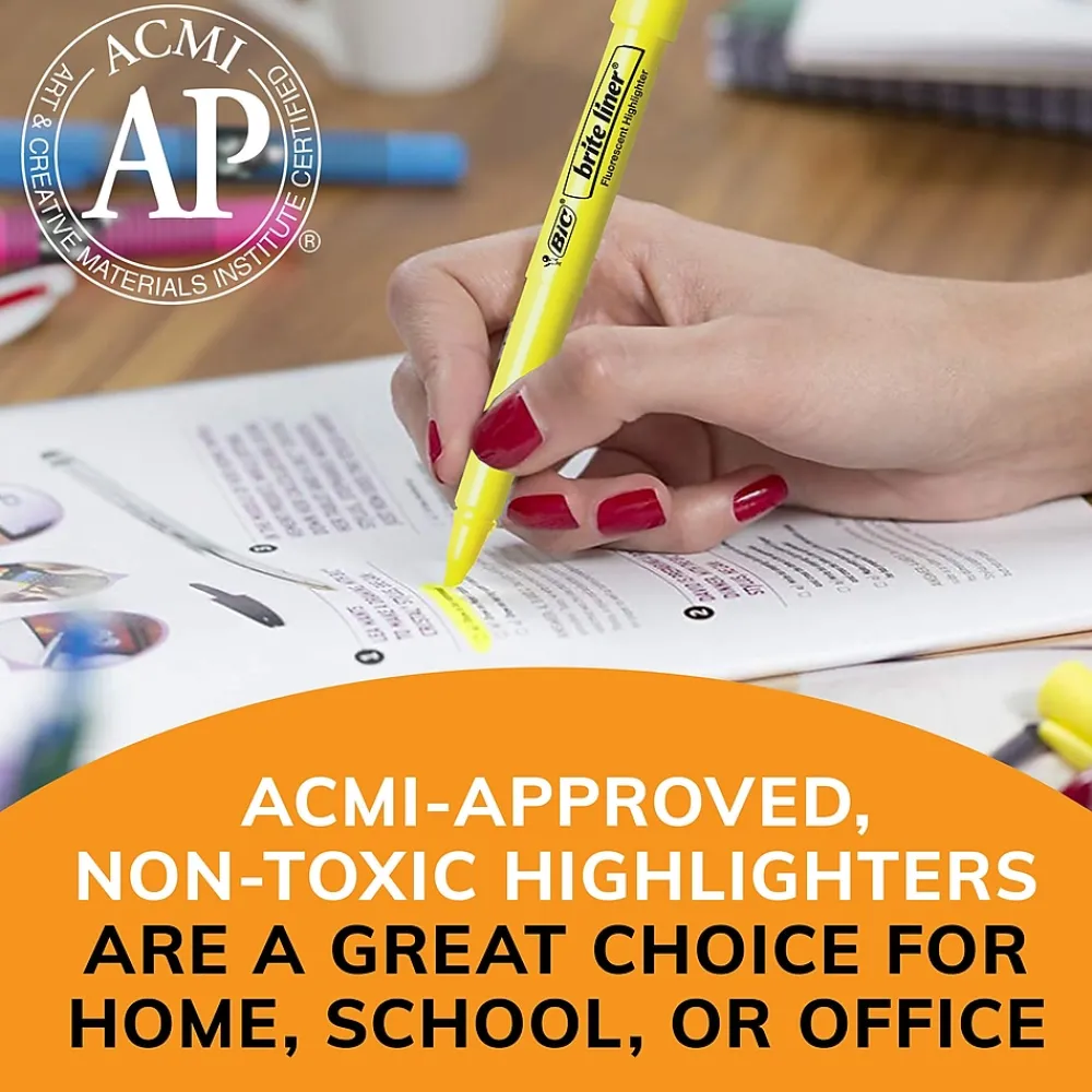 Highlighters|BIC Brite Liner Stick Highlighter, Chisel Tip, Blue, 12/Pack (65552/BL11BE)