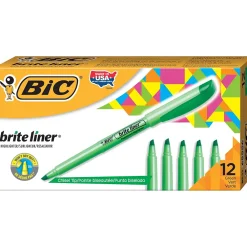 Highlighters|BIC Brite Liner Stick Highlighter, Chisel Tip, Green, 12/Pack (65556/BL11GR)