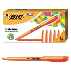 Highlighters|BIC Brite Liner Stick Highlighter, Chisel Tip, Orange, Dozen (90338/BL11OR)