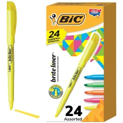 Highlighters|BIC Brite Liner Stick Highlighter, Chisel Tip, Assorted, 24/Pack (BL241AST)