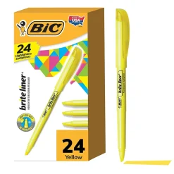 Highlighters|BIC Brite Liner Stick Highlighter, Chisel Tip, Yellow, 24/Pack (BL241YEL)