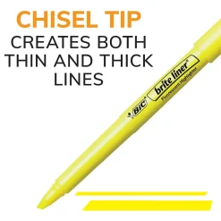 Highlighters|BIC Brite Liner Stick Highlighter, Chisel Tip, Yellow, 24/Pack (BL241YEL)