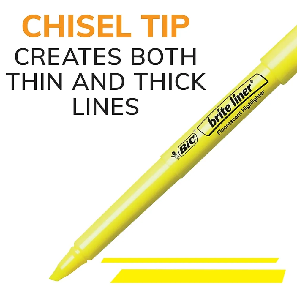 Highlighters|BIC Brite Liner Stick Highlighter, Chisel Tip, Yellow, 24/Pack (BL241YEL)