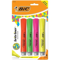 Highlighters|BIC Brite Liner Tank Highlighter, Chisel Tip, Assorted, 4/Pack (32318)