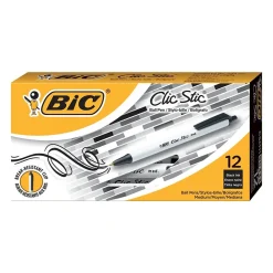 Pens|BIC Clic Stic Retractable Ballpoint Pen, Medium Point, Black Ink, 12/Case (CSM11-BLK)