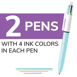 Pens|BIC 4-Color Ballpoint Retractable Pen, Medium Point, Assorted Ink, 2/Pk (AMP21AST)